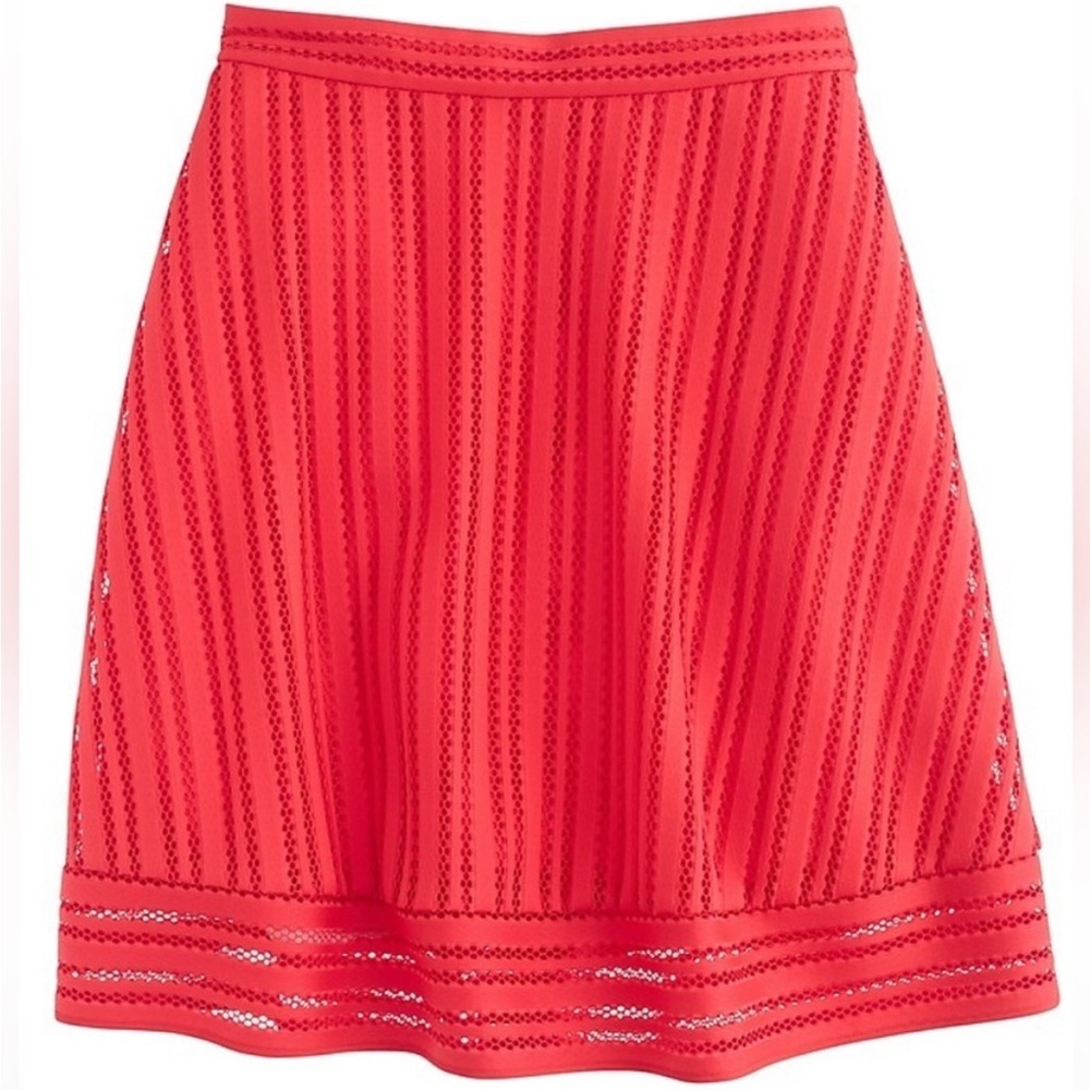 NWT J. Crew Striped Eyelet Skirt Bright Flame Size 2 - Picture 2 of 10